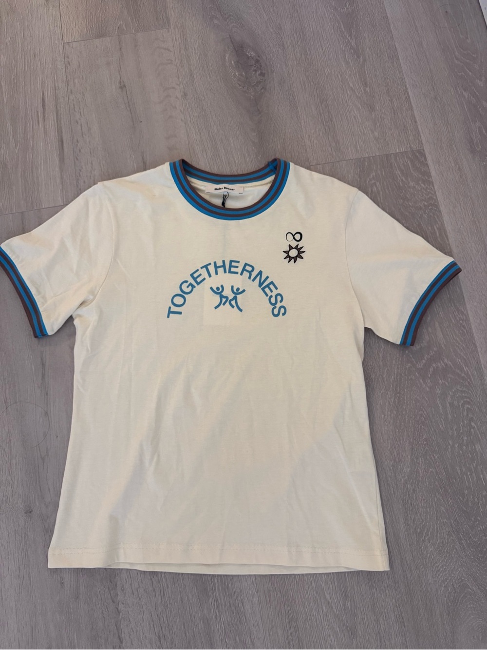 Wales Bonner Cream Ringer Tee with Blue Trim
